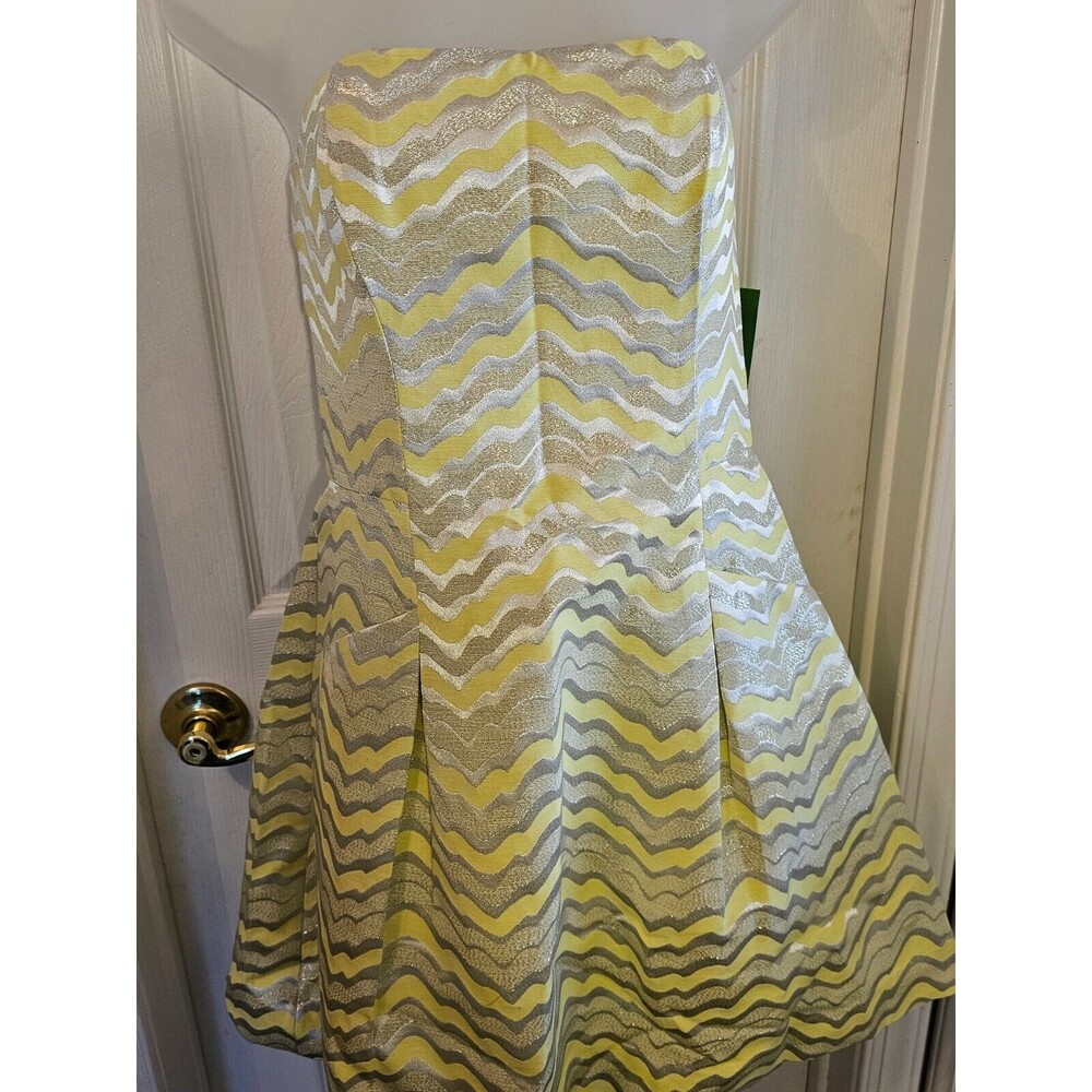 Lilly Pulitzer NWT Sz 4 Strapless Dress Sherry Starfruit Pattern Yellow Chevron